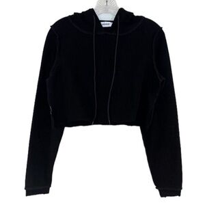 GUIZIO Black Reverse Stitch Cropped Pullover Hooded Designer Sweatshirt XS